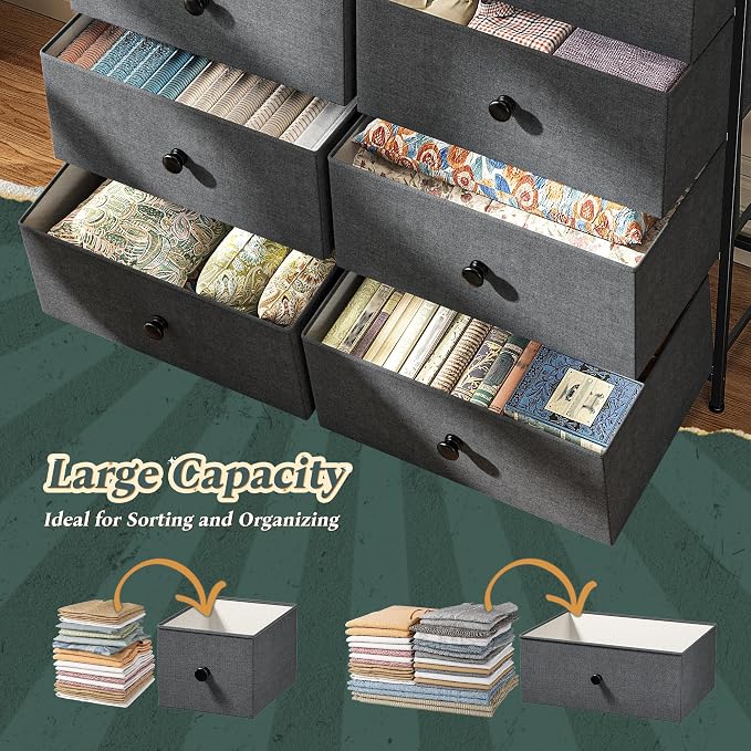 Romorgniz Dresser for Bedroom Tall Dresser with 12 Drawers Fabric Dressers & Chests of Drawers, Bedroom Dresser with Metal Frame, Wood Top, Entryway Living Room Closet, Grey - Image 5