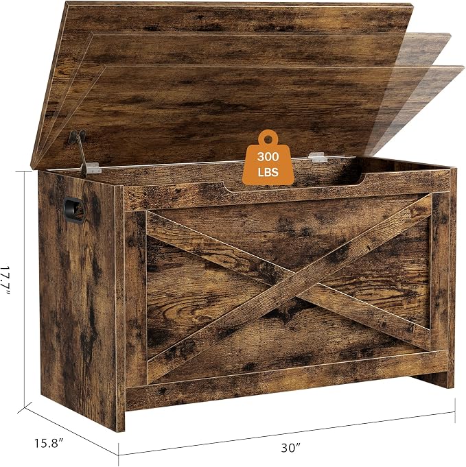 GarveeHome 30 in Storage Chest, Wooden Storage Bench with Safety Hinge, Easy Assembly, Large Shoe Bench for Entryway, Living Room, Bedroom - Image 3