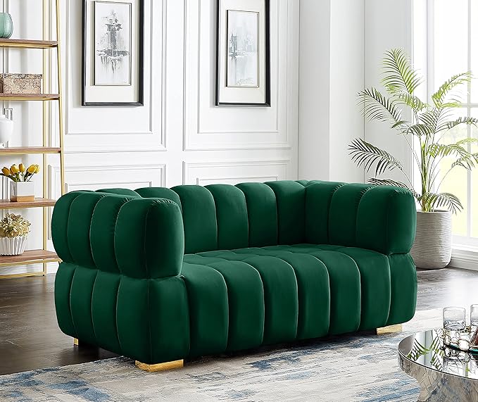 Meridian Furniture 670Green-L Gwen Collection Modern | Contemporary Velvet Upholstered Loveseat with Deep Biscuit Tufting