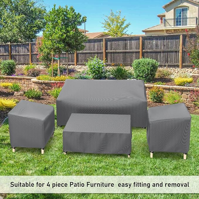 STARTWO Outdoor Patio Furniture Covers Waterproof 4-Piece Set, for Chairs 33in, Loveseat 58in, Coffee Table 46in, Heavy Duty 600D, Grey - Image 8