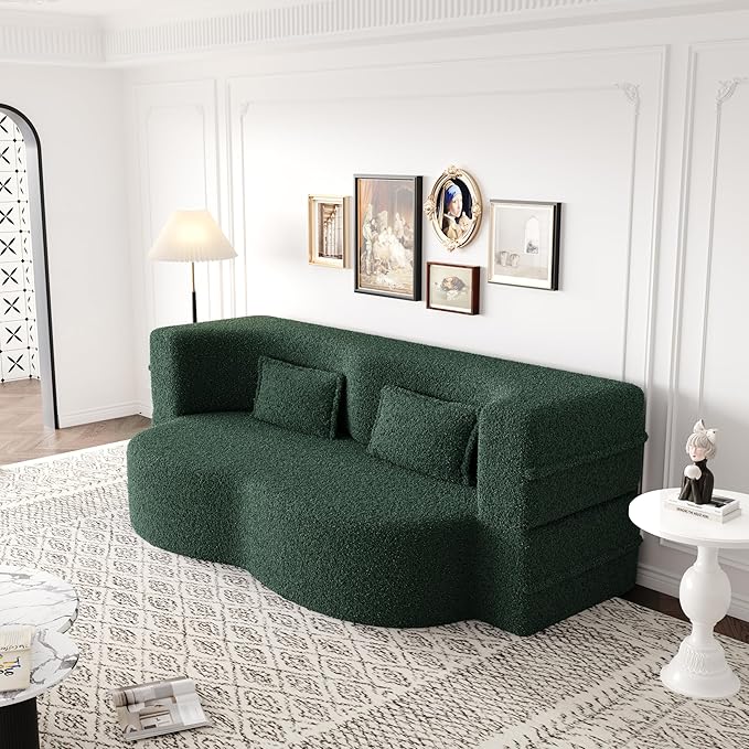 78" Oversized Convertible Folding Sofa Bed Full Size ,35D Full Foam Futon Loveseat Fold Out Couch Floor Mattress Teddy Fleece Lazy Lounge Sofabed for Living Room/Dorm/Guest Use/Home Office/Apartment