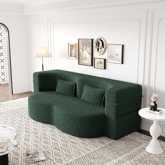 78" Oversized Convertible Folding Sofa Bed Full Size ,35D Full Foam Futon Loveseat Fold Out Couch Floor Mattress Teddy Fleece Lazy Lounge Sofabed for Living Room/Dorm/Guest Use/Home Office/Apartment