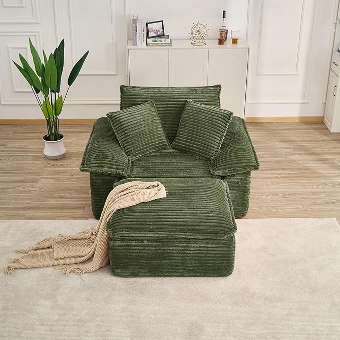 Comfy Boneless Cloud Sofa Chaise Oversized Fluffy Corduroy Upholstered Chaise Lounge for Living Room Bedroom, Modular Compressed Foam Cloud Daybed, Single Seat Sofa