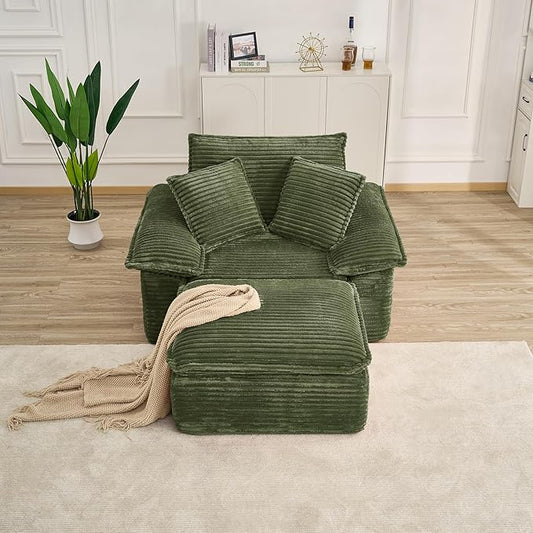 Comfy Boneless Cloud Sofa Chaise Oversized Fluffy Corduroy Upholstered Chaise Lounge for Living Room Bedroom, Modular Compressed Foam Cloud Daybed, Single Seat Sofa