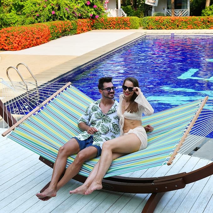 Lazy Daze Hammocks Quick Dry Hammock with Spreader Bar Textliene Fabric Double 2 Person Hammock with Chains Outdoor Patio Poolside Backyard Beach 450 lbs Capacity, Blue Green Stripes - Image 6