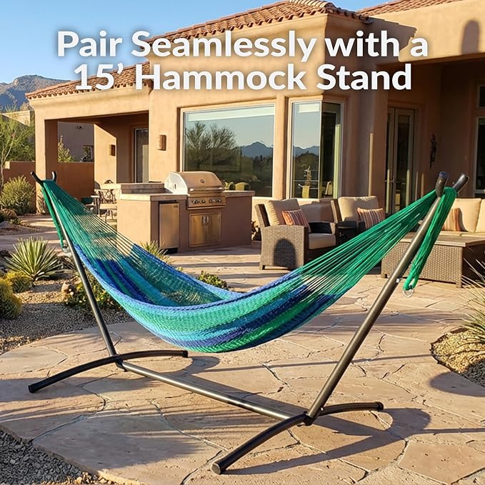 Sunnydaze Handwoven XXL Thick Cord Mayan Double Hammock for Outside - 625-Pound Capacity Heavy-Duty Outdoor Hammock - Tropical Lagoon - Image 4