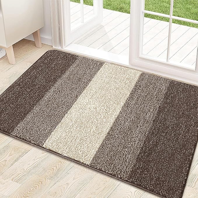 Kitinjoy Indoor Outdoor Door Mat, 32x20 Non-Slip Absorbent Dirt Trapper, Low-Profile Washable Inside Entrance Front Floor Mat, Sturdy Soft Entry Doormats for Entryway, Light Brown by Kitinjoy