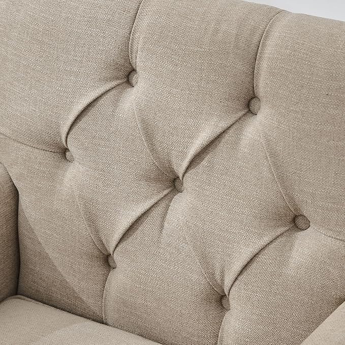 HUIMO Tufted Club Chair Set of 2 with Lumbar Pillow,Accent Chair Upholstered Button Armchair, Linen Fabric Sofa Chairs for Bedroom, Living Room, Mid Century Modern Reading Chair,Brown
