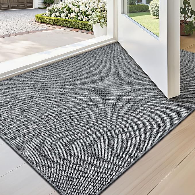 LUMI Ultra Thin Door Mat for Entryway, 24"x36" Low Profile Non Slip Rubber Backing Indoor Doormat, Easy Clean Welcome Entrance Mat for Inside House, Patio, Dark Grey by LUMI