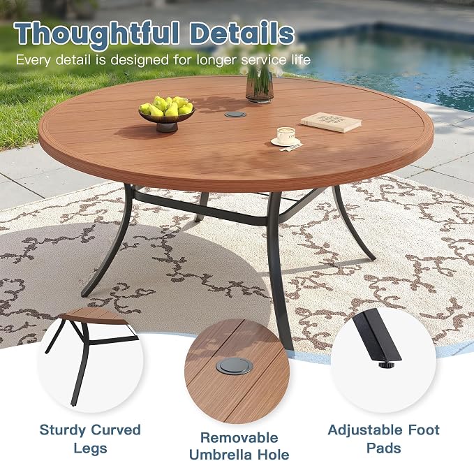 DIFY Patio Dining Set for 10, 11 Piece Outdoor Table and Chairs Set, 63" Walnut Round Metal Patio Dining Table and Brown Textilene Stackable Patio Chairs, for Backyard Garden Poolside - Image 2
