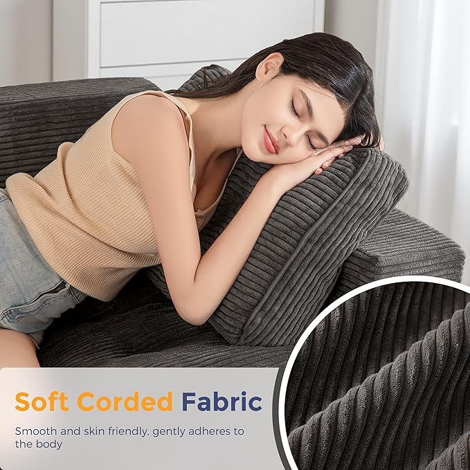 MAXYOYO Loveseat Sofa Couch, Upholstered Bean Bag Chair Cloud 2-Seat for Adults, Boneless Couch with Tufted Cushion & Pillows, Sofa in A Box, No Assembly Required, Dark Grey