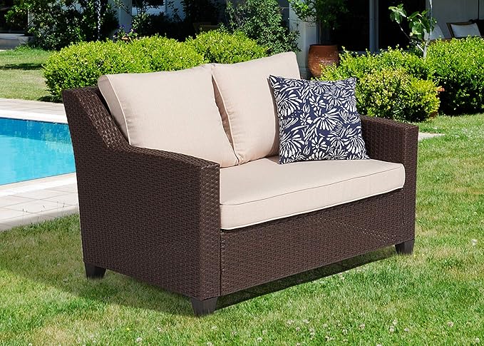 Jeco W00608-B Caoimhe 4 PC Espresso Resin Wicker Conversation Set with in Cushion, OneSize