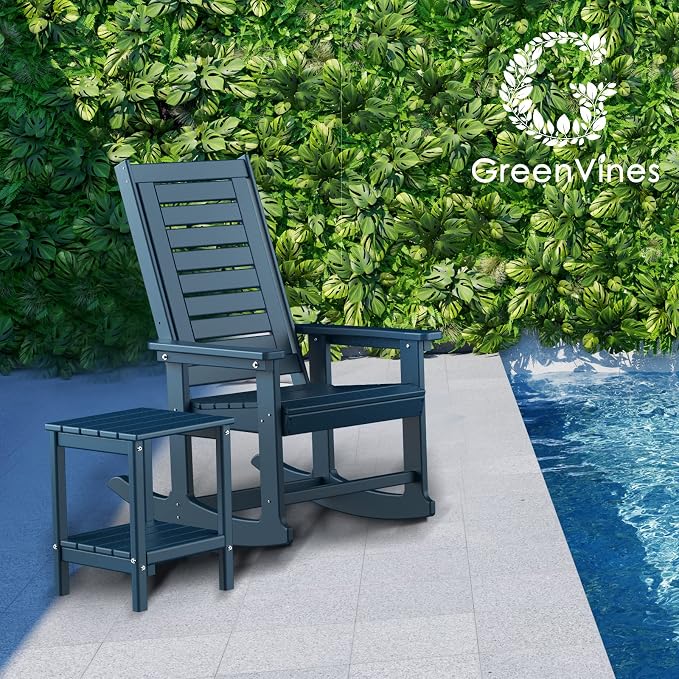 GREENVINES Outdoor Rocking Chairs | Set of 4 | Porch Rocker | HDPE Plastic | Blue | Oversized Rockers | High Back | Big & Tall | Ladder Back | for Patio Outside Backyard Balcony Garden - Image 2