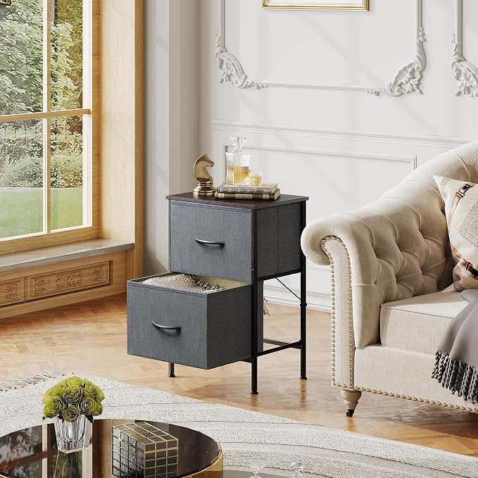 WLIVE Night Stand, Small Dresser with 2 Drawers & Wooden Top, Nightstand with Fabric Bins, Bedside Table End Table for Bedroom, Closet, Entryway, College Dorm, Charcoal Black - Image 8