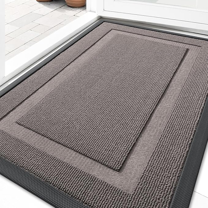 OLANLY Front Door Mat Indoor Outdoor Entrance, Waterproof All-Season, All-Weather Doormat, Sturdy Natural Rubber, Low Profile, Easy Clean Patio Porch Entryway Mat, 29.5x17, Taupe by OLANLY