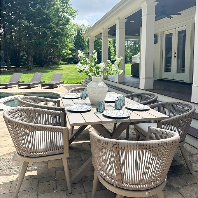 PURPLE LEAF Outdoor Dining Set for 12 All-Weather 14 Pieces Patio Aluminium Dining Large Table and Rope Weave Chairs Included Cushions for Deck Indoor Decor Kitchen Patio Furniture Set Champagne - Image 3