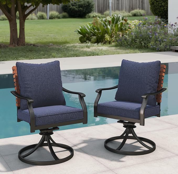 Grand patio 2-Piece Outdoor Dining Chair Set, 2 Leather-Look Wicker 360-Degree Swivel Patio Chair, Blue by GrandPatio