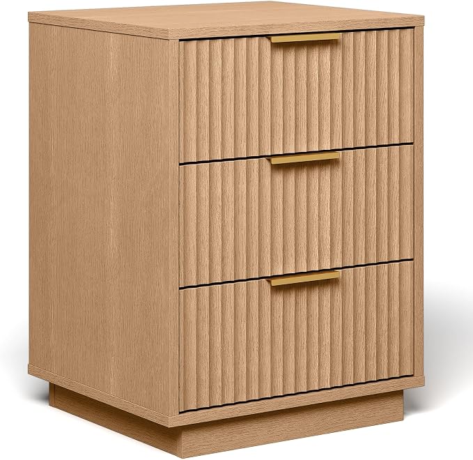 RoyalCraft Fluted Nightstand Set of 2, Modern Bedside Table with 3 Large Storage Drawers, Wood End Table with Metal Handle for Bedroom, Natural Oak - Image 9