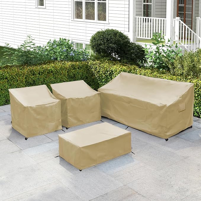 Patio Furniture Covers,Outdoor Furniture Cover Waterproof,Patio Furniture Set Covers for 4 Piece Outdoor Conversation Set,Patio Covers Set-XX-Large (Beige) - Image 8