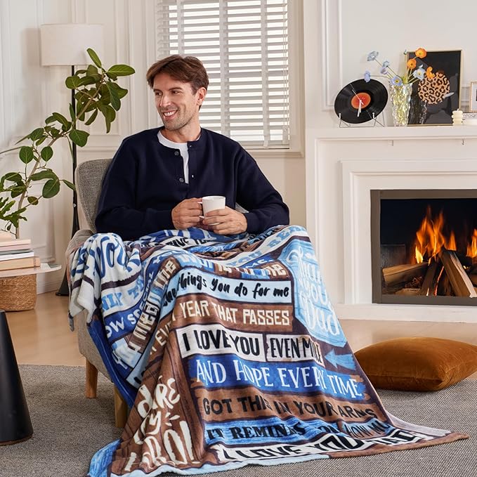 Joiedomi Dad Birthday Gifts from Daughter Son Super Soft Flannel Throw Blanket Dad Blanket for Father's Day Christmas 50" x 60" Blue