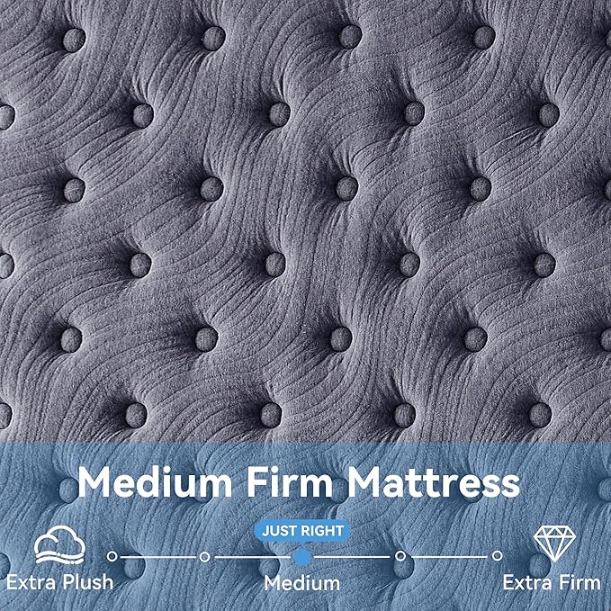 Susalt Queen Mattress, 10 Inch Hybrid Mattress in a Box, Gel Memory Foam, Medium Firm, Edge Support, Motion Isolation, Pressure Relief, Zoned Support Spring, CertiPUR-US Certified, Black & Gray