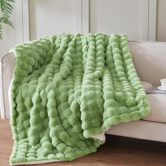 50x60 Inches Ultra-Soft Fuzzy Faux Fur Plush Throw Blanket - Thick, Warm Sherpa for Couch, Sofa, Bedroom, Camping - Decorative Blanket for Cozy Warmth, Bubble Light Green