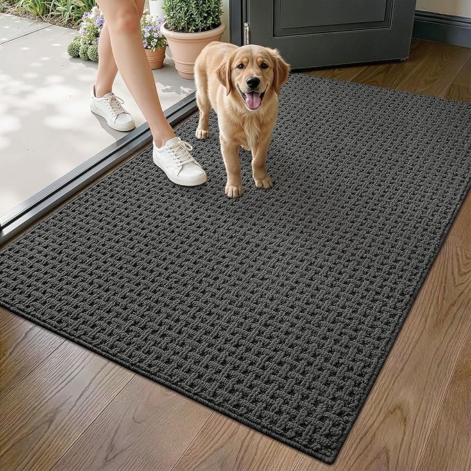 LUMI Washable Door Mat Indoor Entrance 32x48, Dirt Trapper Front Door Mats with Absorbent Interior and Non-Slip Rubber Backing, Entryway Doormat, Grey by LUMI