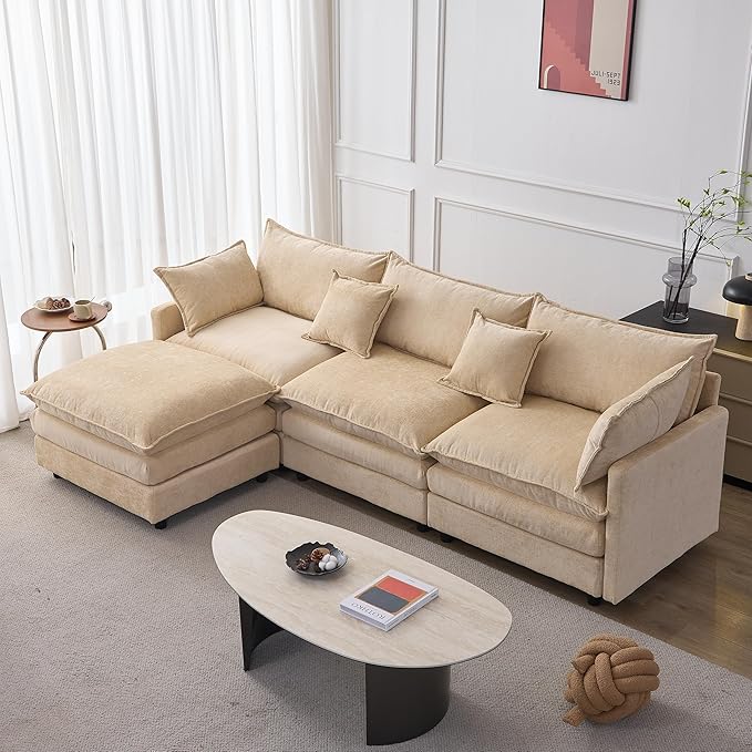 105" Oversized Modular Cloud Sectional Sofa Free Convertible L-Shaped Corner Sectional with Movable Ottoman, Chenille Upholstered Multiple Cushions Cloud Sofa Couches | Easy to Assemble