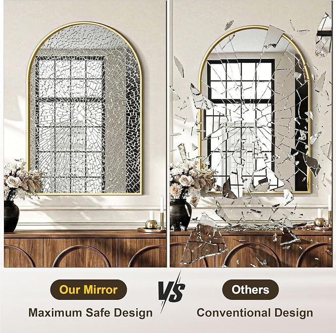 AMOISE Arched Bathroom Mirrors 2 Pack, 30" x 20" Gold Metal Frame Vanity Wall Mirror, Shatterproof Accent Mirror for Bedroom, Entryway and Living Room - Image 6