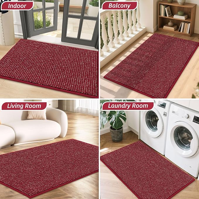 BEQHAUSE Dirt Trapper Door Mat 20" x 32", Non-Slip Washable Doormats Entrance Mat, Dirt Resistant and Absorbent Welcome Mat, Low Profile Floor Mats for Front Back Door and Entryway, Red - Image 8