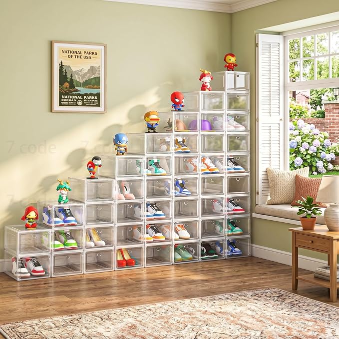 Thickened Clear Shoe Storage Organizer with Magnetic Door, Sturdy Stackable Shoe Boxes for Closet, Collapsible Space-Saving Shoe Rack for Sneakers & Boots, Plastic Shoe Cabinet Box Set, 6 Pack, White - Image 2