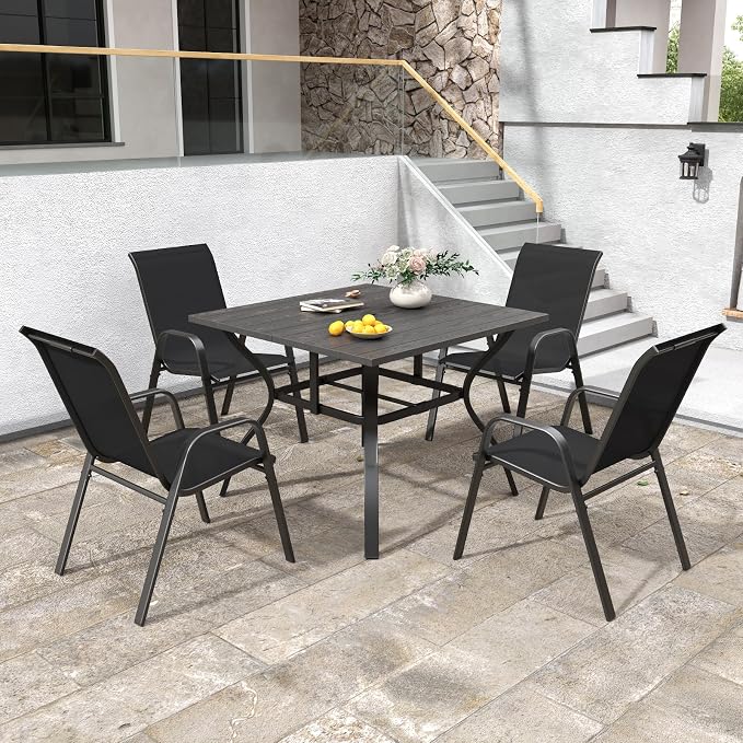 Patio Chairs Set of 6, Stackable Outdoor Dining Chairs for All Weather Textilene Fabric & Metal Frame, Outdoor Chairs Set for Backyard Deck Garden - Image 4