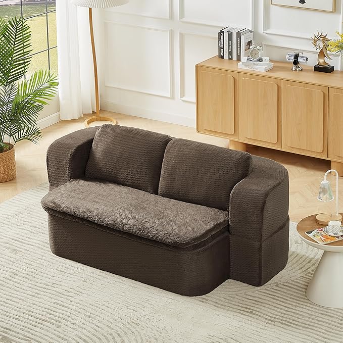 KEIKI 74.8'' Convertible Sleeper Sofa Bed, Modern Folding Futon Couch with Cushion Blanket, Floor Foam Compression Sofa Bed Couch for Living Room, Bedroom, No Assembly Required, Dark Brown