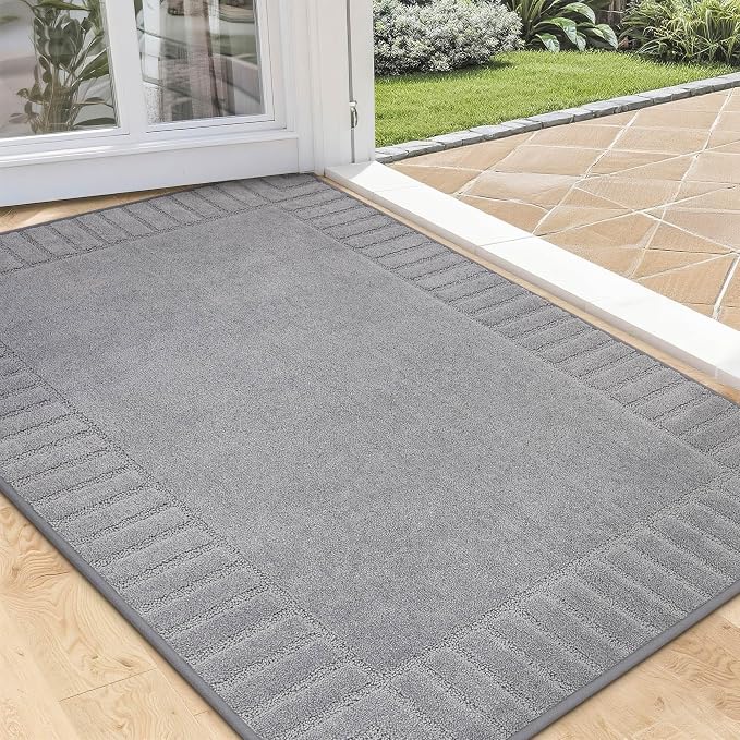 BEQHAUSE Door-Mat Non-Slip Front Doormat Low-Profile Entrance Mats for Front Door Entry Resist Dirt Washable Doormat Absorbent Entryway Door Mat,Light Grey,32"x48" by BEQHAUSE