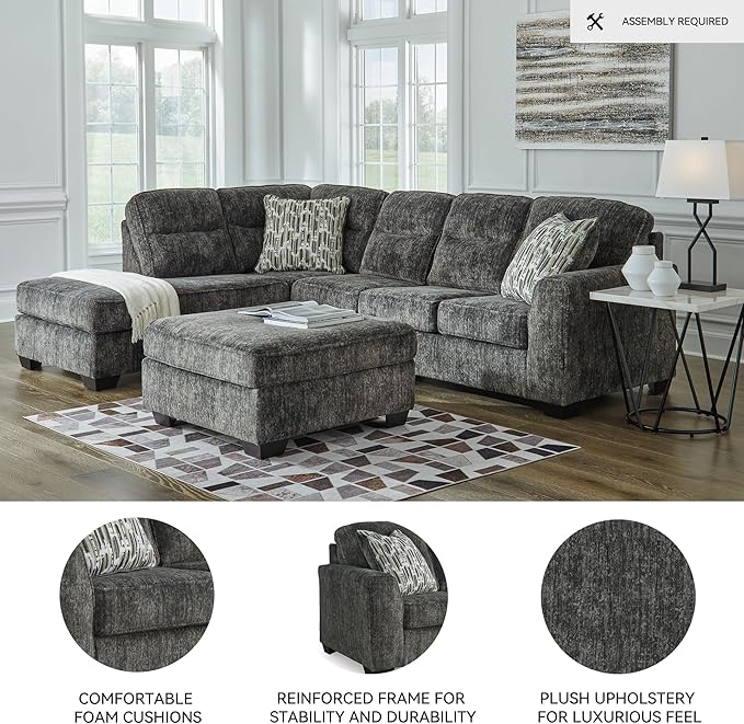 Signature Design by Ashley Lonoke Casual Left-Arm Facing 2-Piece Sectional with Chaise, Loose Seat Cushions, Throw Pillows Included, Gray