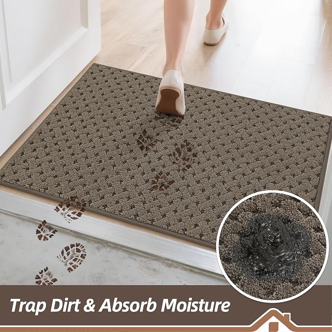 BEQHAUSE Dirt Trapper Door Mat Non-Slip Entryway Rugs Stain Resistant Absorbent Dog Doormats Woven-Look Washable Welcome Floor Doormat for Front Back Door, Dirty Wet Shoes & Paws, 36" x 60", Brown - Image 3