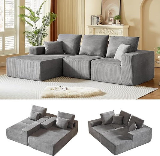 109.4" Oversized Modular Sectional Sofa with Chaise, Convertible L Shaped Cloud Couch with Deep Seat, 35D Full Foam Compressed Boneless Couches for Living Room, Bedroom, Office, No Assembly Required
