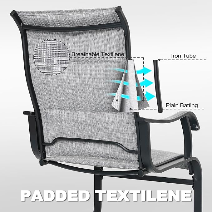 NUU GARDEN Set of 2 Patio Dining Chairs All Weather Outdoor Padded Textilene Chairs with High Back and Spring Motion Design Breathable Outdoor Dining Chairs for Deck Lawn Backyard Grey - Image 5