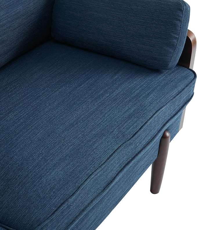Christopher Knight Home Arboris Modern Fabric Upholstered Loveseat, Living Room Lounge Sofa with Back Pillows and Removable Cushions, Comfy Cloud Couch with Wooden Frame, Navy Blue+Light Walnut