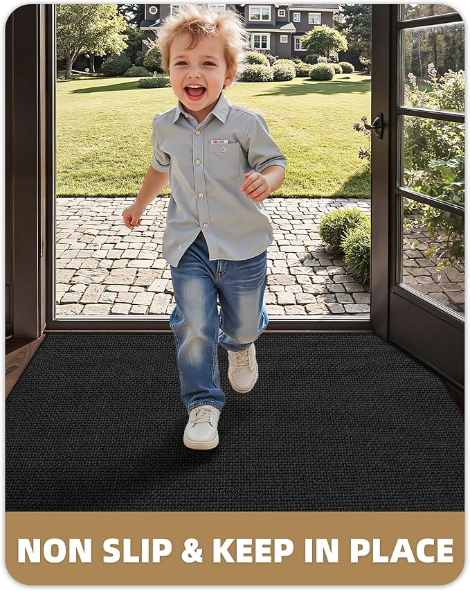 Color&Geometry Thin Door Mat Indoor Entrance Non Slip Rubber Backed, 24"x36" Indoor Door Mats for Entryway, Dirt Trapper Doormat, Washable Front Door Rugs, Ebony Black - Image 8