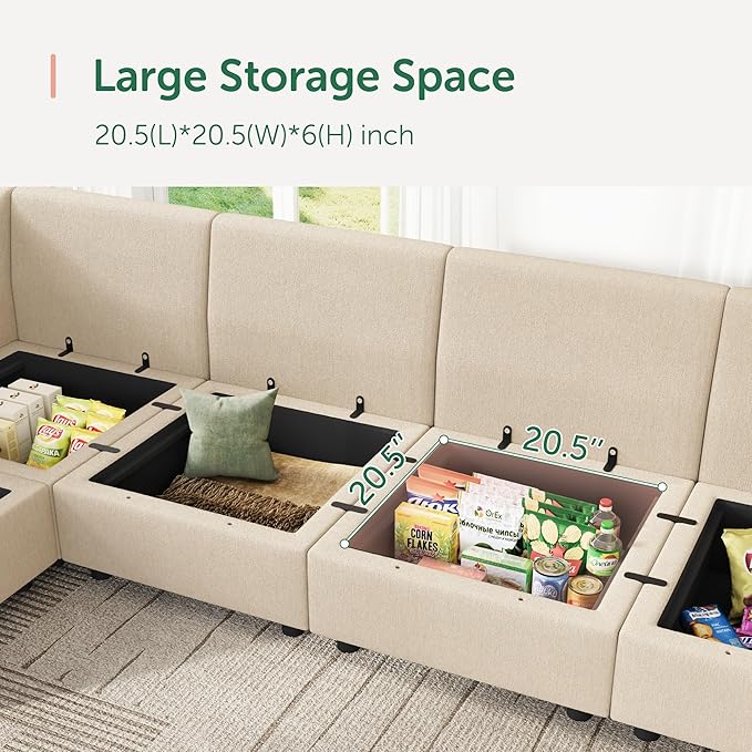 HONBAY Modular Sectional Couch L Shaped Sectional Sofa with Storage, Convertible Couches for Living Room - Beige