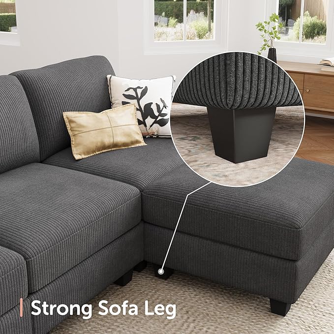 HONBAY Modern Corduroy Ottoman Module Sofa, 28.4 Inch Square Ottoman Bench with Storage, Grey