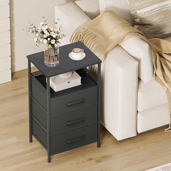 JARHETUN Nightstand Set of 2, Night Stands with 3 Fabirc Drawers, 26.4 Inch Tall Bedside Table with Metal Shelf, Modern Side End Table Storage Furniture, Small Dresser for Bedroom, Black - Image 5