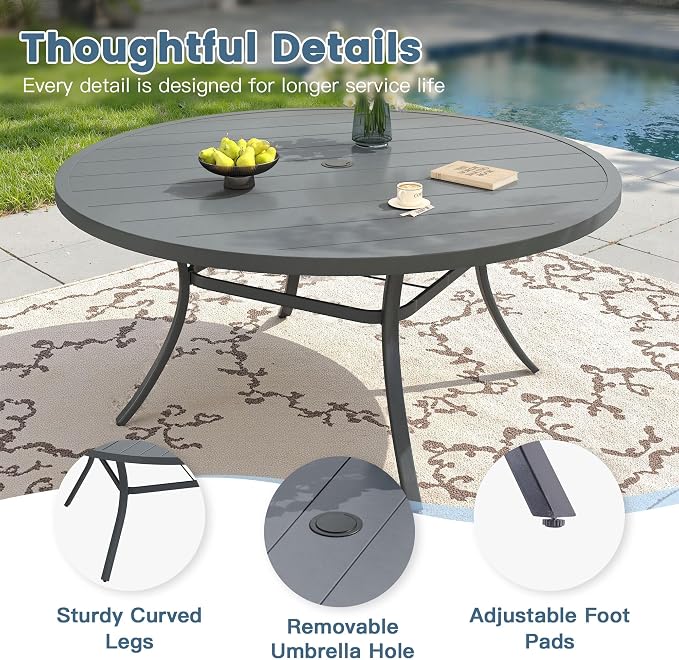 DIFY Patio Dining Set for 10, 11 Piece Outdoor Table and Chairs Set, 63" Round Metal Patio Dining Table and Textilene Stackable Patio Chairs, for Backyard Garden Poolside, Grey - Image 2