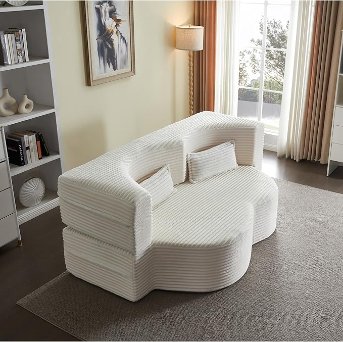 Ball & Cast 78" Convertible Sleeper Sofa Bed with Pillows, Corduroy Folding Mattress Couch Bed, Floor Futon Sofa Comfy Compressed Cloud Couch for Living Room,Beige