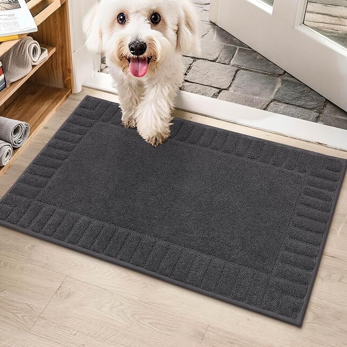 BEQHAUSE Door-Mat-Non-Slip Front Door Mat Washable Low-Profile Entrance Rugs for Front Door Entry Dirt Trapper Door Mats Absorbent Welcome Mats,20"x32",Dark Grey by BEQHAUSE