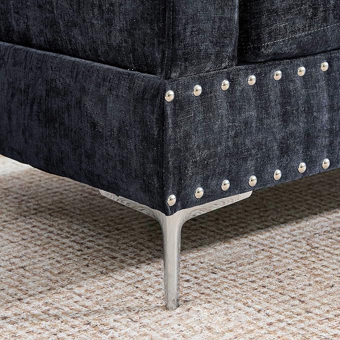 ERYE 102-Inch L-Shaped Corner Sectional Sofa Chenille Upholstered Tufted Corner Sofa Couch with Storage Ottoman and Nailhead Decor,Modern L-Shaped Convertible Couches