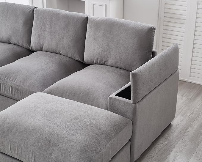 122" Oversized Modular Sectional Sofa Cloud Couch with 2 Ottomans, Comfy Corduroy Upholstered Deep Seat Large U Shaped Lounge Sofa&Couches with Hidden Arm Storage Box