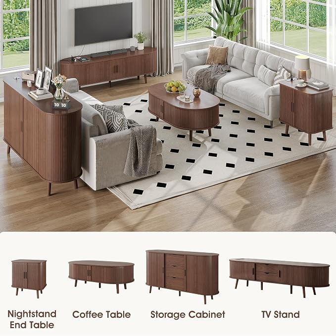Alohappy 22.4" W Nightstands Set of 2, Mid Century Night Stands with Charging Station, Large Bedside Table with Drawers & Storage Shelf for Bedroom, Modern End Table Side Table for Home(Walnut, 2pcs) - Image 5
