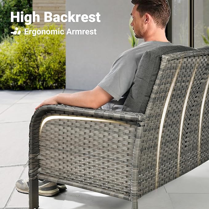 ovios 7-Piece Patio Furniture Set, Outdoor Wicker Sofa with Swivel Chairs Coffee Table, High Back Rattan Couch Loveseat with Comfy Cushions for Porch Yard Deck, Black